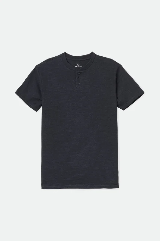 Basic Slub S/S Henley Tee - Black