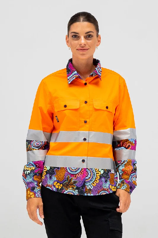 Celebration High Vis Orange 100% Cotton Drill Women's Long Sleeve Work Shirt