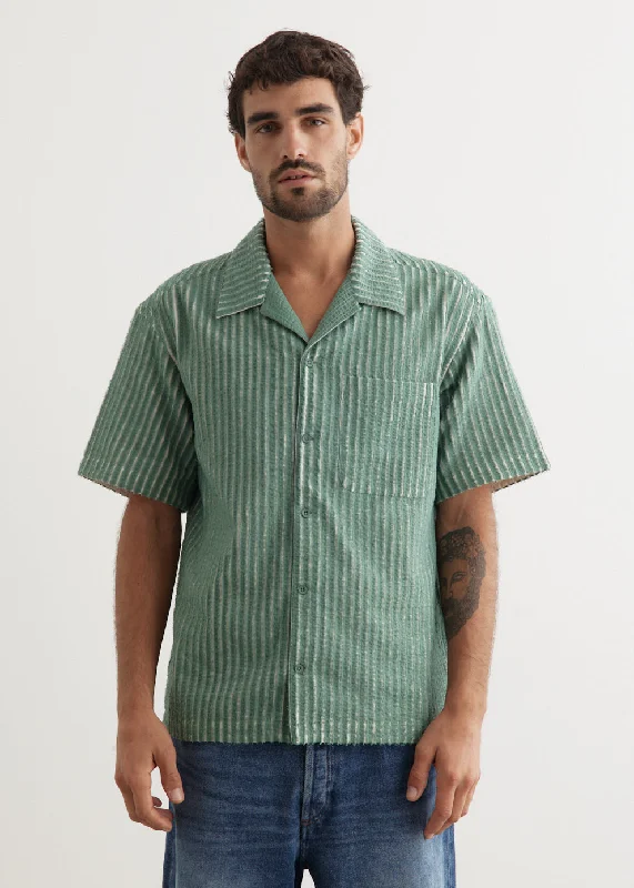 Hand-Frayed Stripe Short Sleeve Shirt