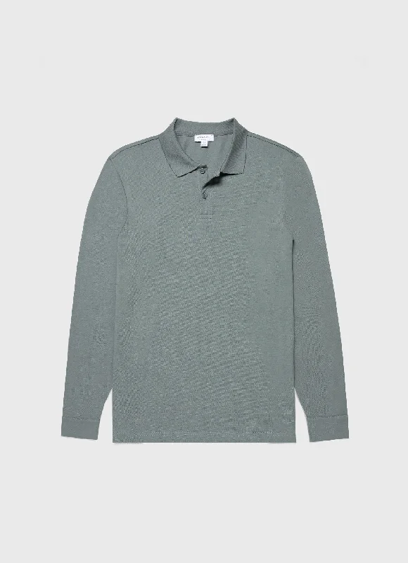 Men's Long Sleeve Piqué Polo Shirt in Smoke Green