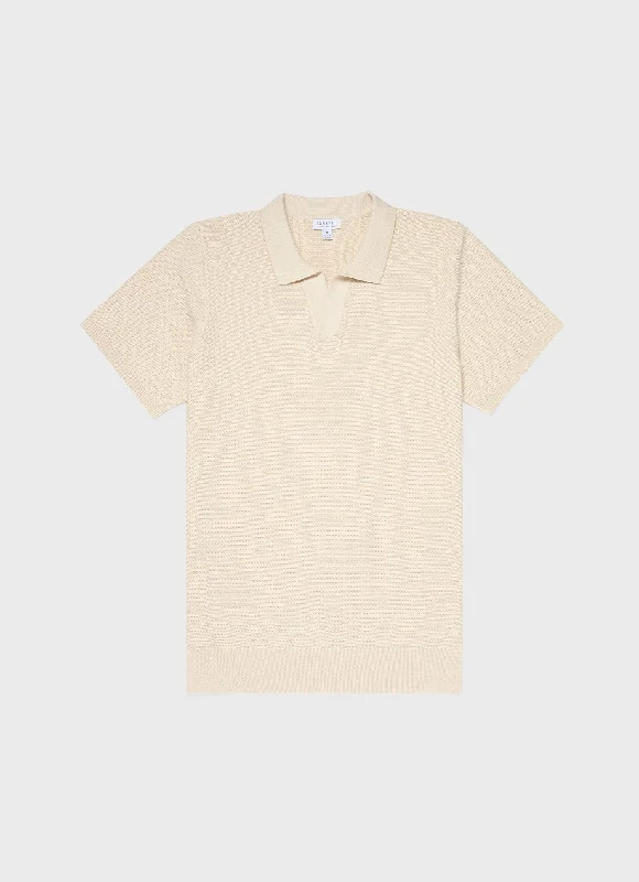 Men's Open Textured Polo Shirt in Ecru