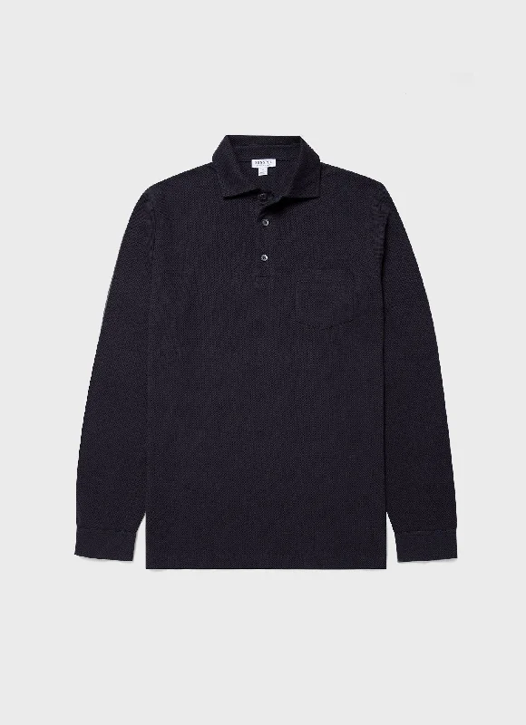 Men's WM Brown Long Sleeve Polo Shirt in Navy