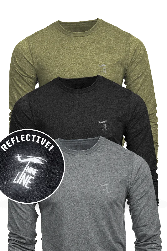 Reflective Dropline Logo - Athletic Long Sleeve T-Shirt 3-Pack